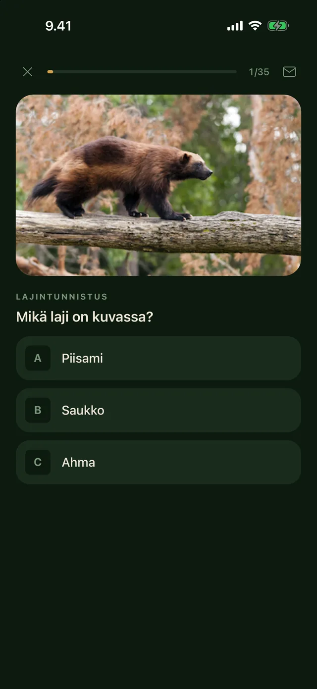Nisäkkään tunnistus sovelluksessa